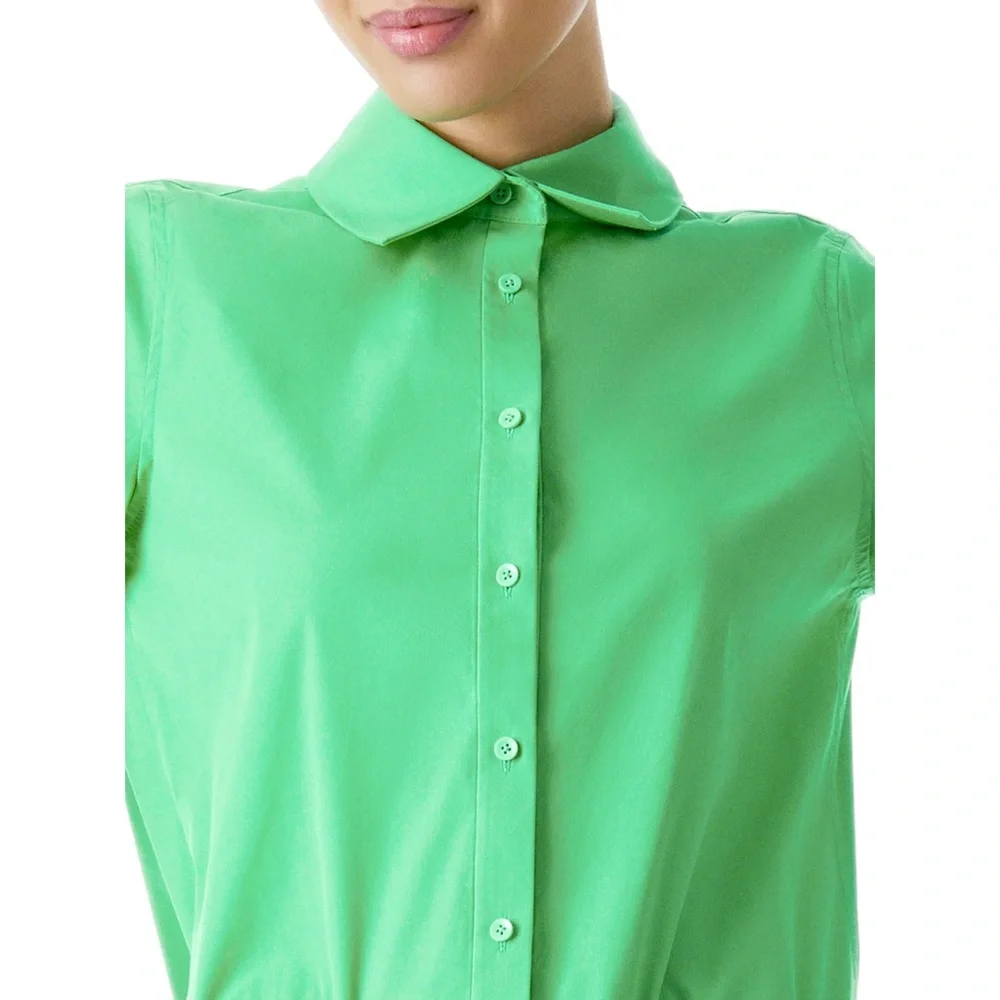 Alice + Olivia Dimitra Button Down Rolled Sleeve Green Mini Dress